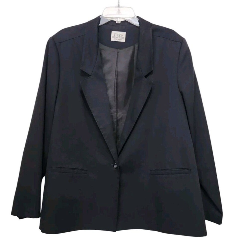 FOLIO Womens Black Blazer Jacket Sz 40 Pockets 1 Button Closer  Lined  Bust 48"